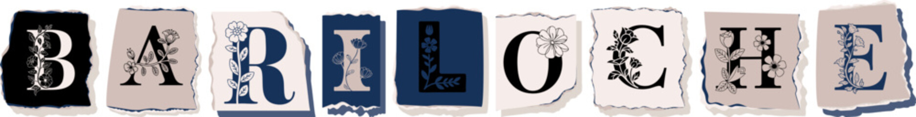 BARILOCHE Floral Typography of a Travel Destination � Elegant Torn Paper Letter Design