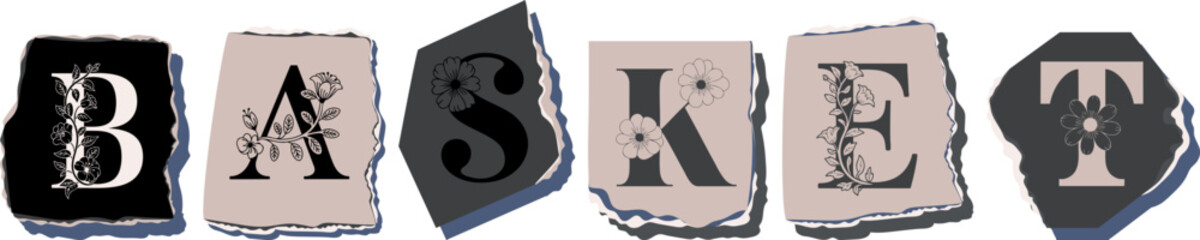 BASKET Floral Typography of a Concept Word � Elegant Torn Paper Letter Design