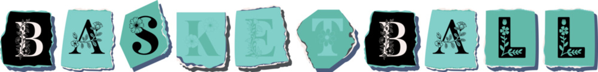 BASKETBALL Floral Typography of a Concept Word � Elegant Torn Paper Letter Design