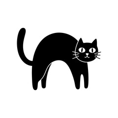 Scared Black Cat with Curved Back and Alert Expression – Halloween Animal Symbol for Spooky Designs – Vector Illustration