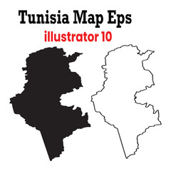 Tunisia Map Outline in Black and White for Geographic or Travel Design Projects