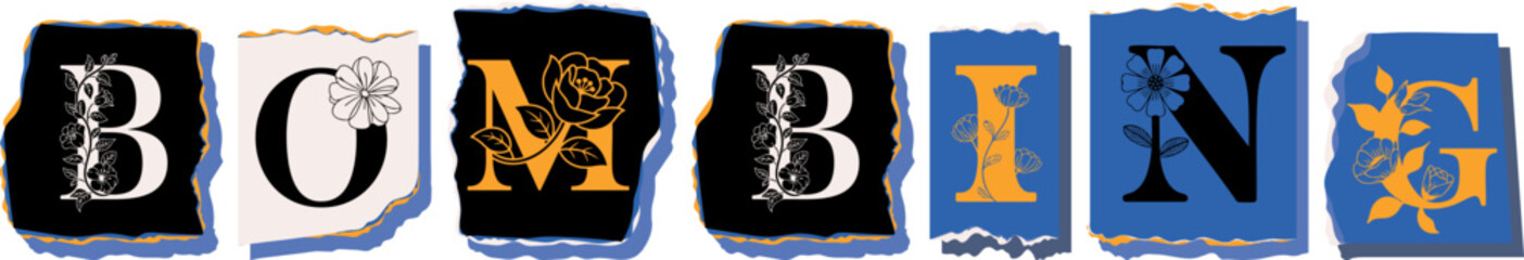 BOMBING Floral Typography of a Concept Word � Elegant Torn Paper Letter Design