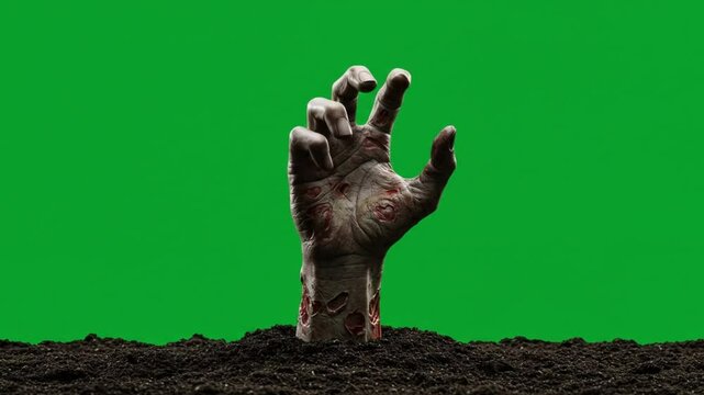 Zombie hand emerging from soil isolated background