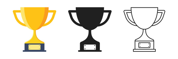 Trophy cup icon set collection in flat style. Award prize vector illustration on isolated background. Champion sports event sign business concept.