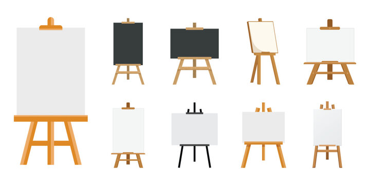 Painting easel icon set collection in flat style. Canvas vector illustration on isolated background. Artistic paper sign business concept.