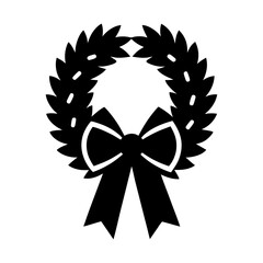Fototapeta premium Decorative wreath with bow vector graphic holiday laurel festive design element silhouette