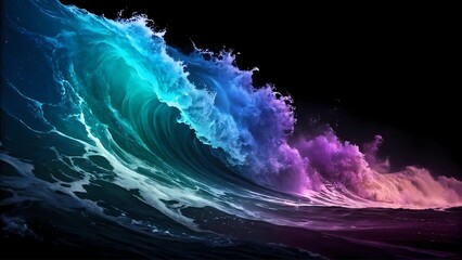 a vibrant of wave composition dominated by flowing gradients of blue, purple, and hints of teal against a stark black background.