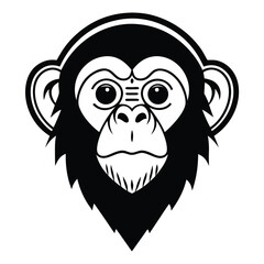 chimpanzee face in black and white art possesses a distinctive facial expression