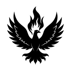 Fototapeta premium Phoenix bird rising from flames vector illustration fire wings design art silhouette
