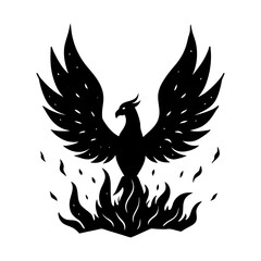 Obraz premium Phoenix rising from flames vector art illustration fire bird design silhouette