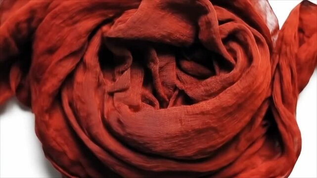 Red fabric scarf elegantly folded in circular pattern  