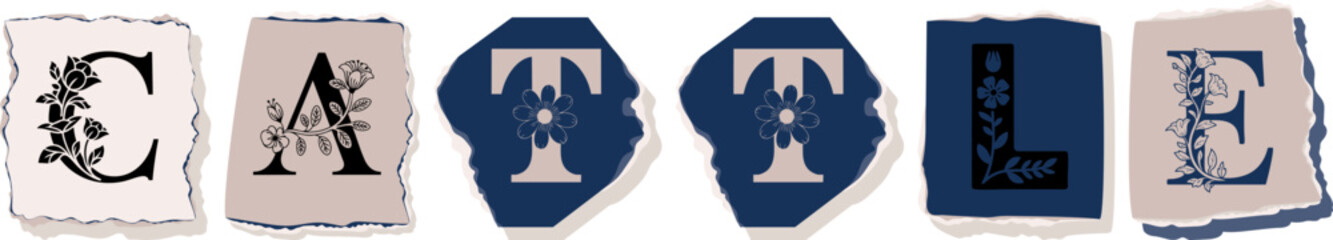 CATTLE Floral Typography of a Concept Word � Elegant Torn Paper Letter Design