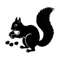Fototapeta premium Cute rodent animal woodland creature squirrel with nuts vector graphic art silhouette