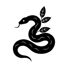 Fototapeta premium Serpent and foliage vector illustration reptile animal nature design silhouette