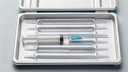 Medical syringes laid out in a metallic case, emphasizing precision and sterility in healthcare.