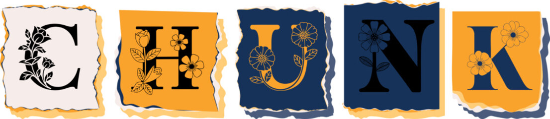 CHUNK Floral Typography of a Concept Word � Elegant Torn Paper Letter Design