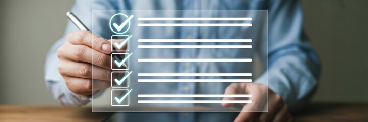 Person marking a digital checklist.