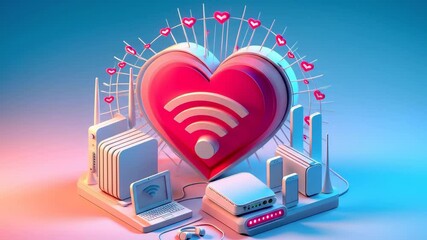 Heart symbolizing connection with Wi-Fi elements in modern design concept of technologies   - Powered by Adobe
