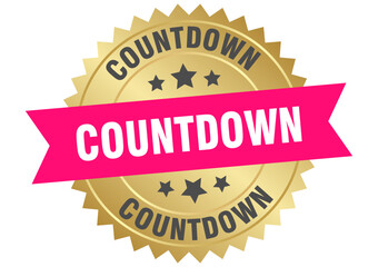 countdown. countdown round pink and gold label isolated on transparent background