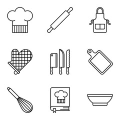 Minimalist outline set of culinary tools and accessories