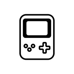 Outline icon of a handheld gaming console with screen and control buttons.