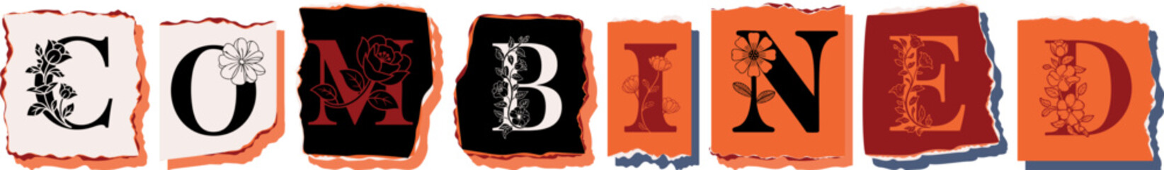 COMBINED Floral Typography of a Concept Word � Elegant Torn Paper Letter Design