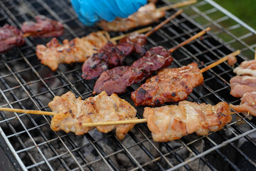 Thailand treditionlal food, Thailand street food, pork are grill with sweet sauce.