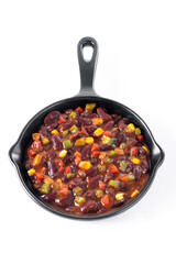 Mexican chilli beans with vegetables isolated on white background