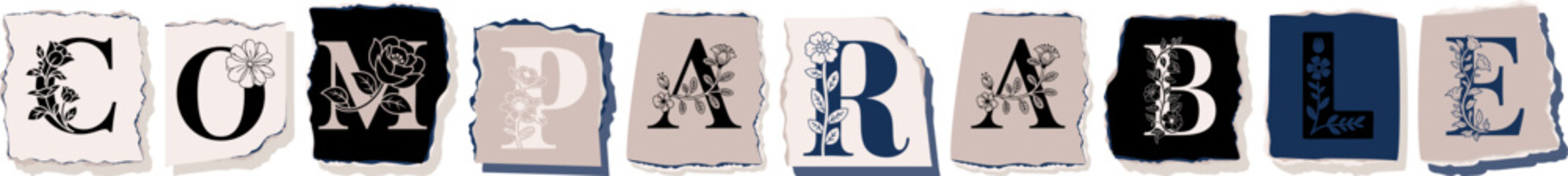 COMPARABLE Floral Typography of a Concept Word � Elegant Torn Paper Letter Design