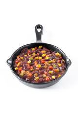 Mexican chilli beans with vegetables isolated on white background