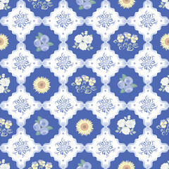 Seamless pattern minimal style of ribbon , berries and flowers bouquet, designed for fabric, paper, and so on. The EPS file is vector and can be edited for shape, layout, and color.