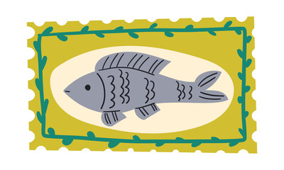 Healthy grilled whole fish on a plate vector illustration. Baked whole fish icon isolated on a white background. Fried fish with lemon,hand drawing illustration .