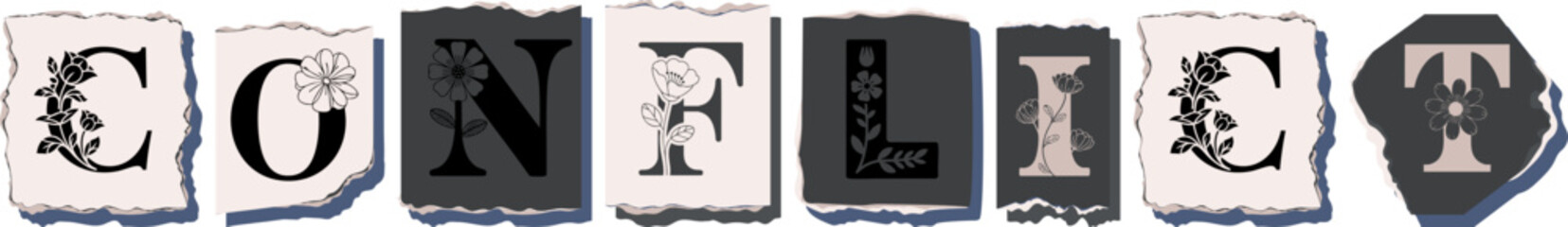 CONFLICT Floral Typography of a Concept Word � Elegant Torn Paper Letter Design