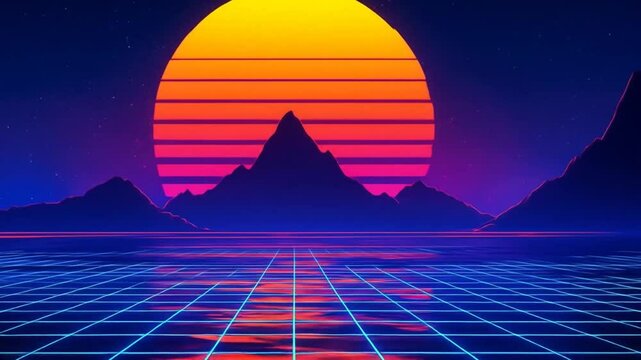 Retro 80s Synthwave Sunset Dreamscape. Animated Live Wallpaper & Intro Video with Neon Grids, Palm Trees & Vaporwave Aesthetics &ndash; Perfect for Gaming, Streaming & Nostalgia