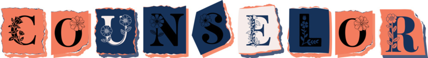 COUNSELOR Floral Typography of a Concept Word � Elegant Torn Paper Letter Design