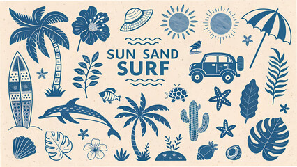 seamless pattern with sea animals sun sand surf illustrations 