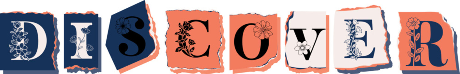 DISCOVER Floral Typography of a Concept Word � Elegant Torn Paper Letter Design
