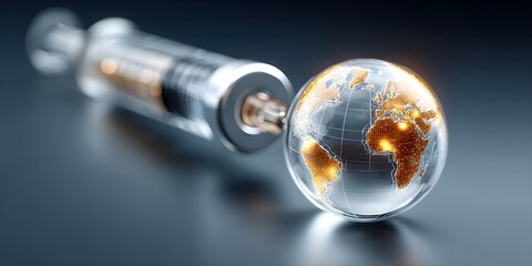 Global health concept with syringe and world globe representation