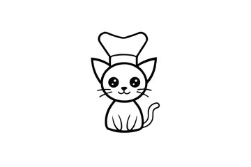 Adorable Kitten Wearing a Chef Hat on a White Background Illustration