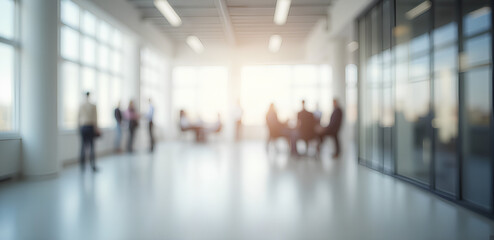 Blurred empty open space office. Abstract light bokeh at office interior background for design.	
