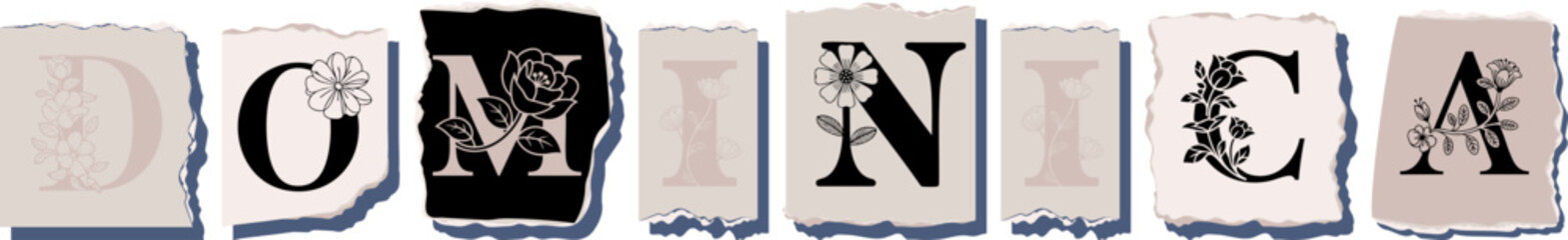 DOMINICA Floral Typography of a Country Name � Elegant Torn Paper Letter Design