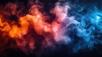 Vibrant smoke swirls, dark background, abstract art