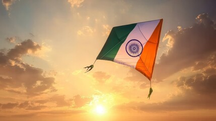 kite in the sky with Indian flag