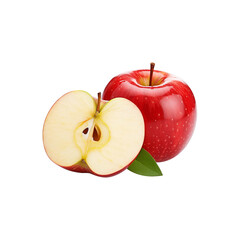 Red Apple Delight: A captivating image of a luscious red apple, perfectly whole alongside a tantalizingly sliced half, revealing its crisp, juicy interior.