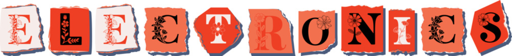 ELECTRONICS Floral Typography of a Concept Word � Elegant Torn Paper Letter Design