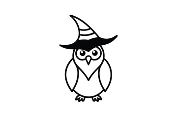 Wise Owl Wearing a Wizard Hat on White Background