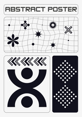 Minimalist retro poster with abstract geometric shapes. Brutalist and Y2K aesthetics. Modern design projects template. 