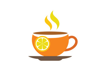 A steaming cup of tea with lemon slice illustration
