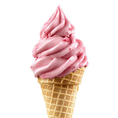 Enjoying a delicious strawberry ice cream cone on a bright day with a clean Transparent background, Strawberry ice cream cone isolated on PNG background