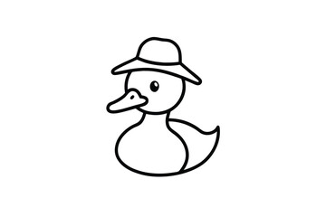 Cute Duckling Wearing a Fisherman Hat on White Background
